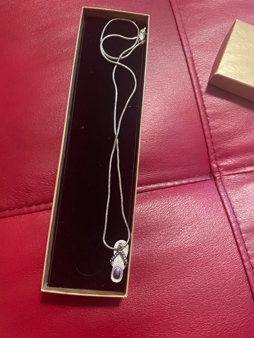 Purple Flip Flop Pendant Necklace Silver Tone Beach Summer Jewelry